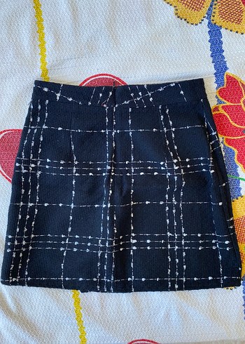 Düğmeli Siyah Ekose Mini Etek - Görsel 3