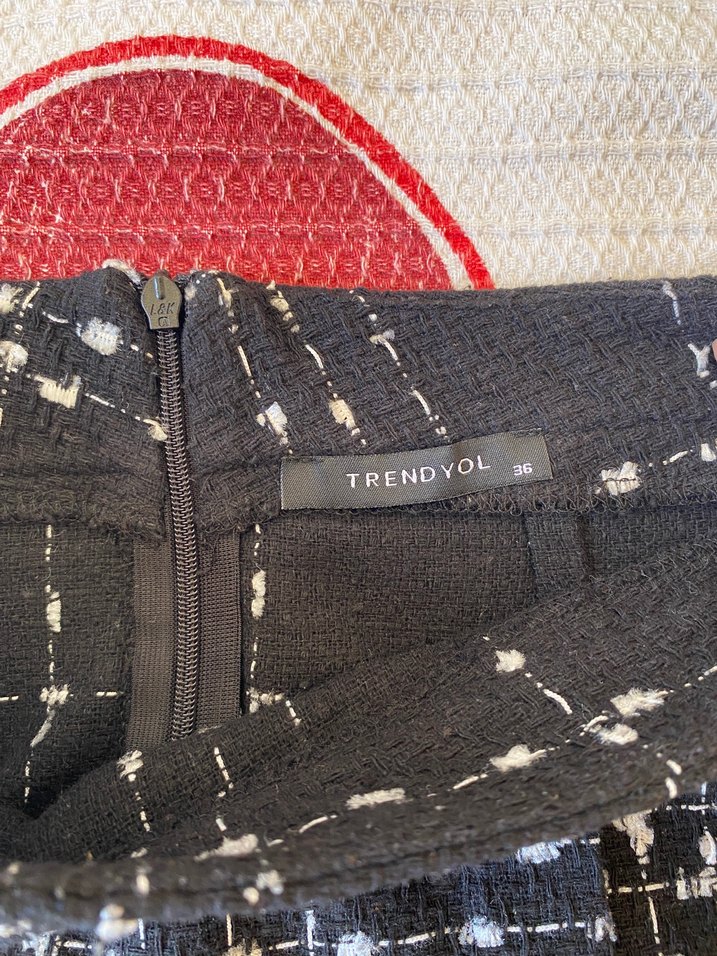 Düğmeli Siyah Ekose Mini Etek - Görsel 2