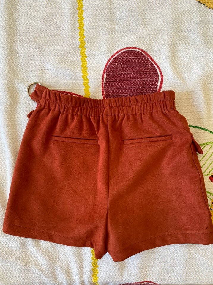 Kahverengi Kemerli Süet Mini Şort Etek - Görsel 3