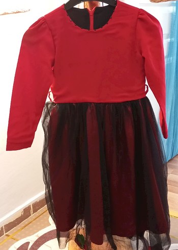 Kız Çocuk Uzun Kollu Kırmızı Gotik Elbise