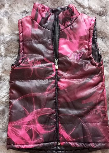 Kız Çocuk Pembe Batik Desenli Fermuarlı Yelek