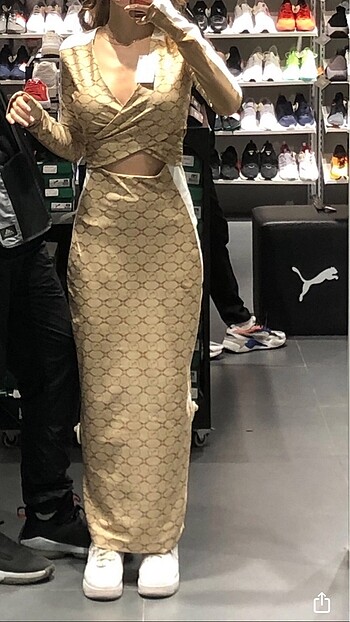 Puma Bej Logolu Cut Out Elbise