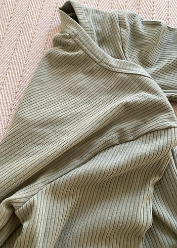 s Beden yeşil Renk Khaki Uzun Kollu Crop Top