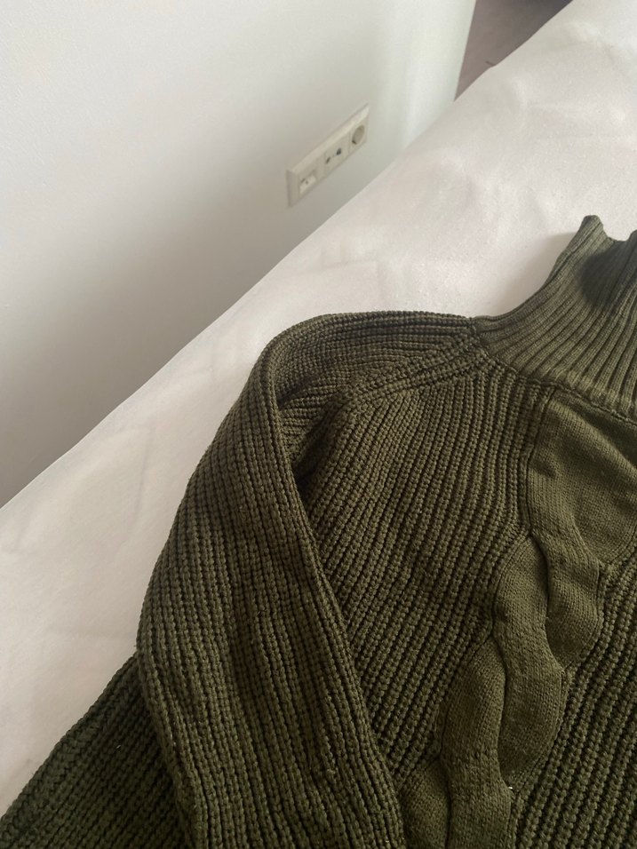 Kadın Haki Boğazlı Örgü Kazak - Görsel 2