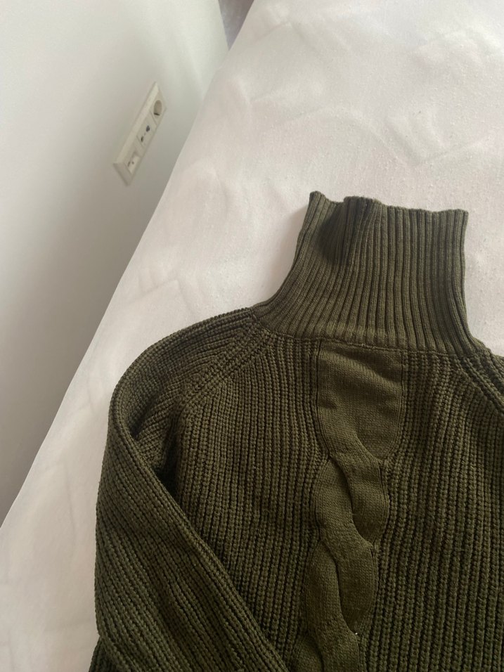 Kadın Haki Boğazlı Örgü Kazak - Görsel 3