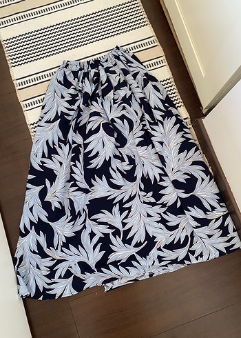 Zara Mavi Batik Desenli uzun Etek