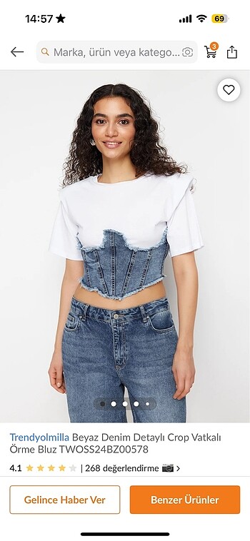 Beyaz Denim detaylı crop