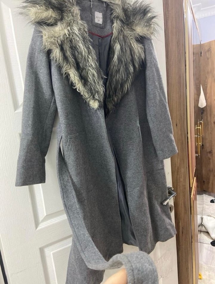 Gri Uzun Kadın Kaban, Kürk Detaylı - Görsel 2