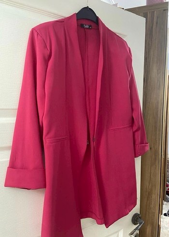 Pembe Uzun Kollu Kadın Ofis Kabanı - Görsel 2