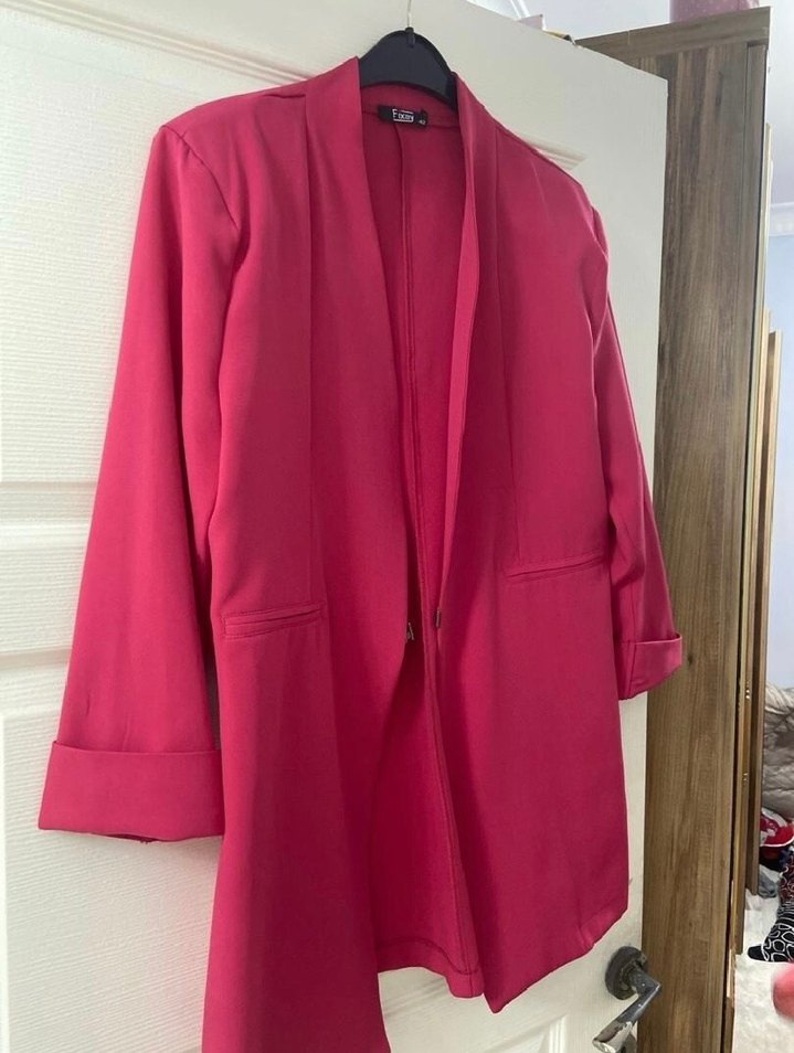 Pembe Uzun Kollu Kadın Ofis Kabanı - Görsel 2