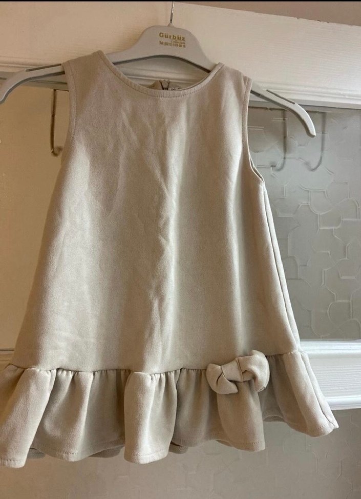 Kız Çocuk Keten Bej Kolsuz Elbise - Görsel 3