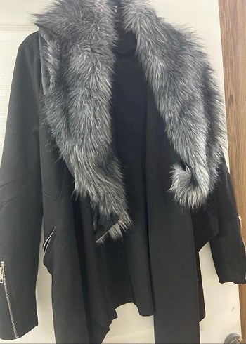 Gri Kürklü kısa Kadın Kaban - Görsel 2