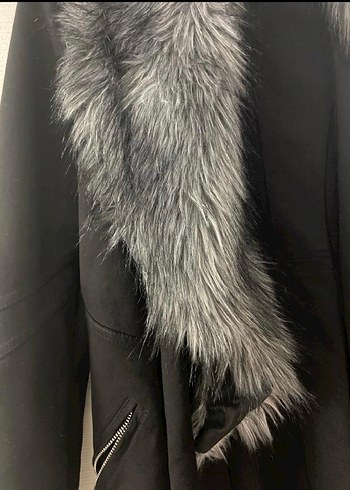 Gri Kürklü kısa Kadın Kaban - Görsel 4