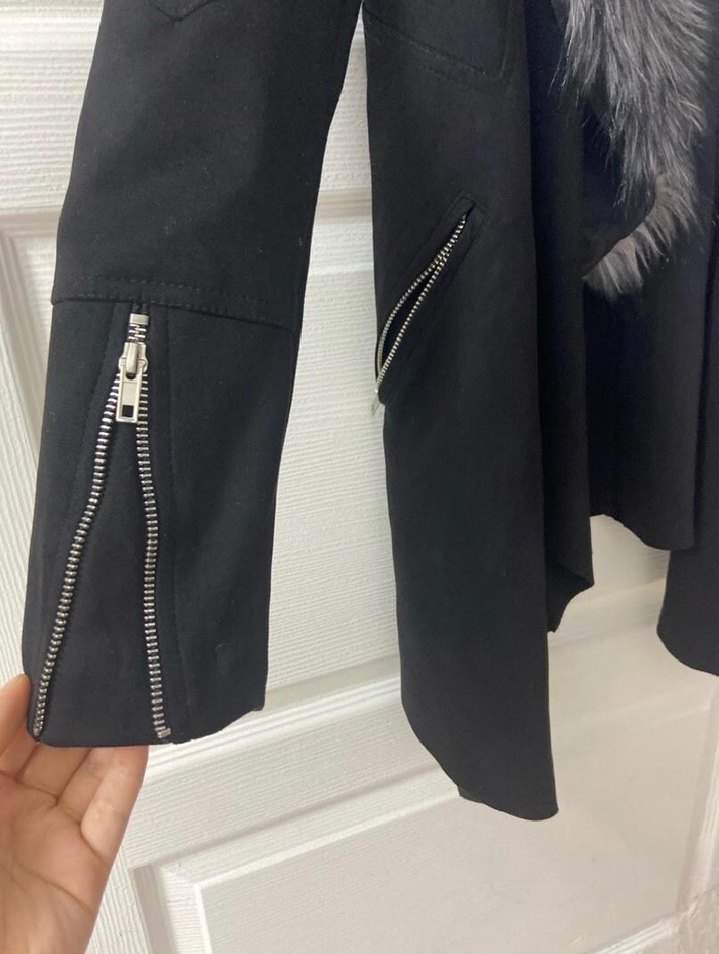 Gri Kürklü kısa Kadın Kaban - Görsel 3