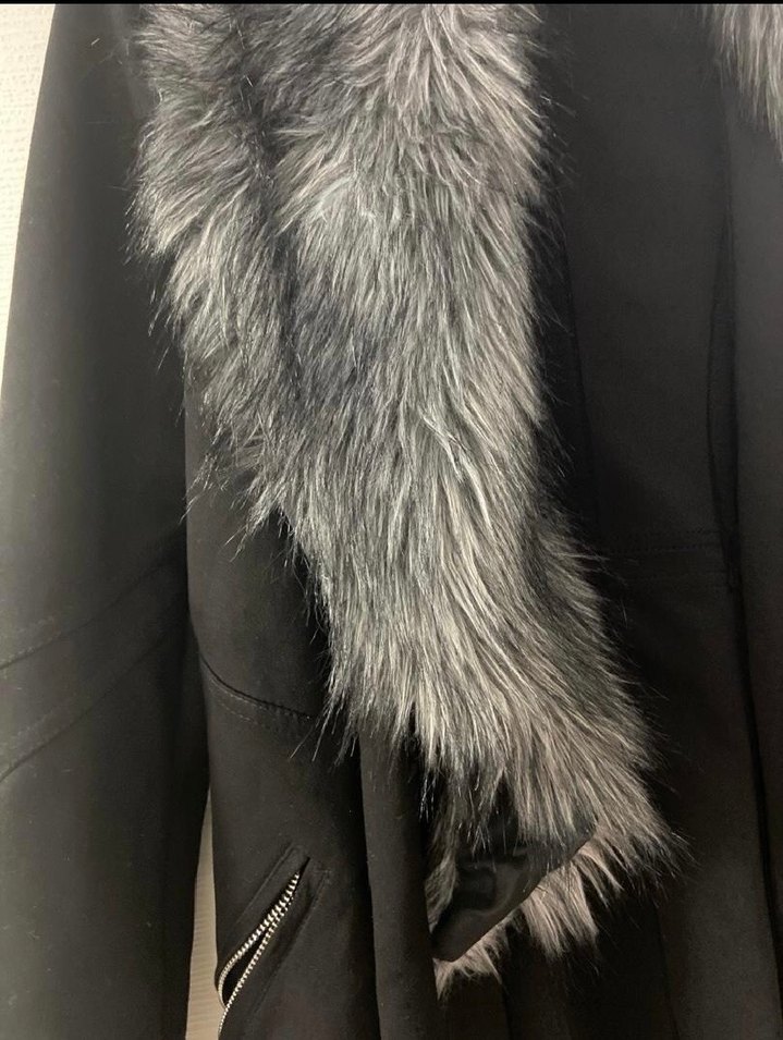 Gri Kürklü kısa Kadın Kaban - Görsel 4