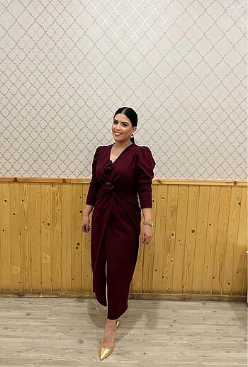 m Beden Bordo elbise