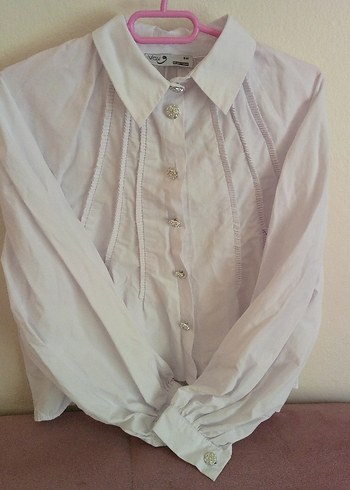 Düğmeli Beyaz Keten Uzun Kollu Gömlek - Görsel 2