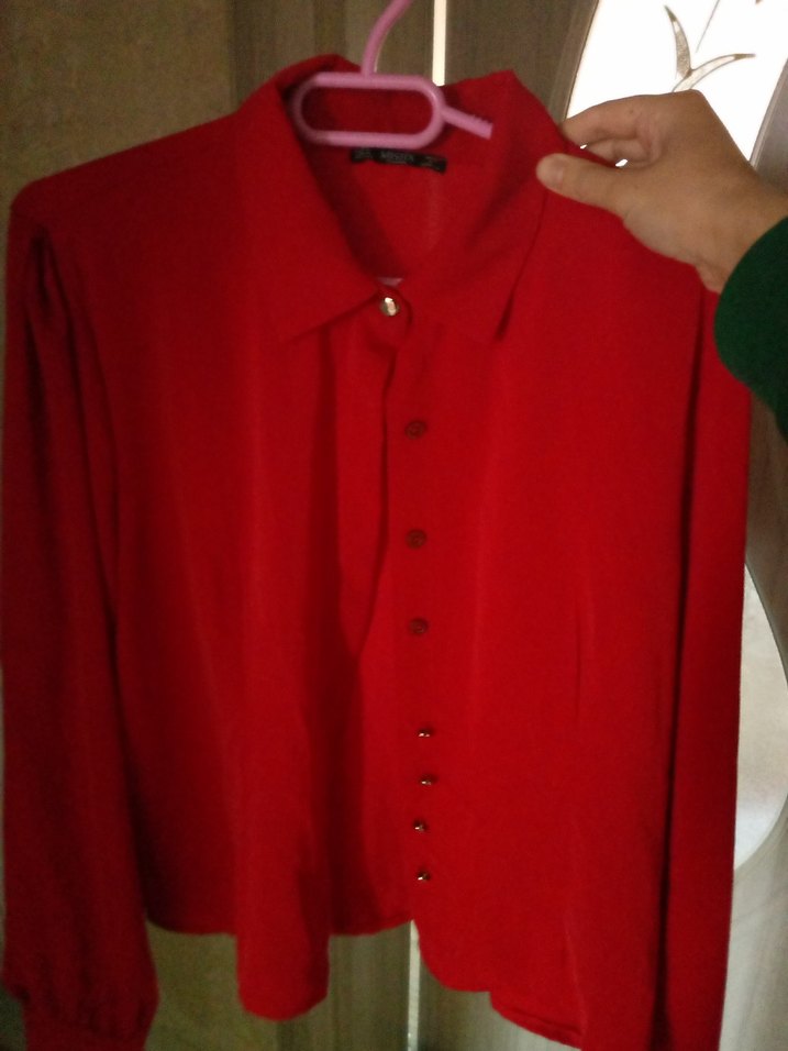 Kırmızı Düğmeli şifon Gömlek - Görsel 4