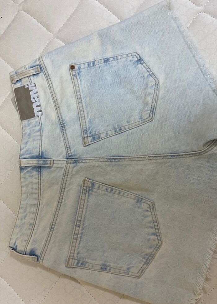 Mavi kot şort - Görsel 3