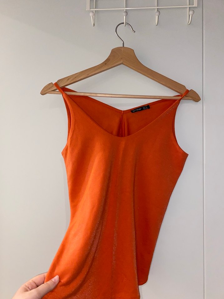 Turuncu Süet V Yakalı Kadın Bluz - Görsel 2