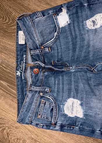 Kadın Mavi Bol Kesim Yırtık Kot Pantolon - Görsel 2