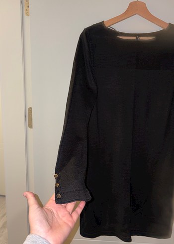 Siyah Midi Kadın Tunik, Uzun Kollu, Salaş Kesim - Görsel 2