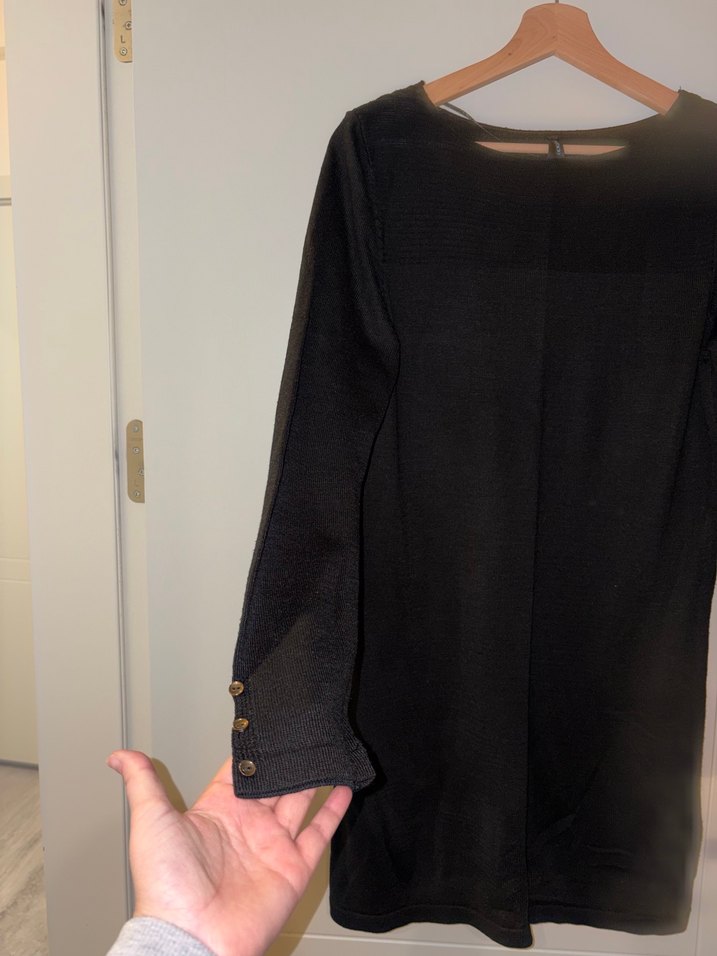 Siyah Midi Kadın Tunik, Uzun Kollu, Salaş Kesim - Görsel 2