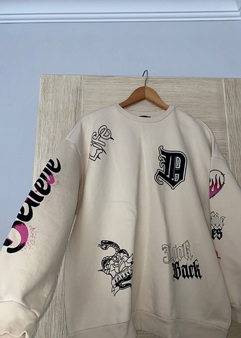 Beyaz Baskılı Oversize Sweatshirt - Görsel 3