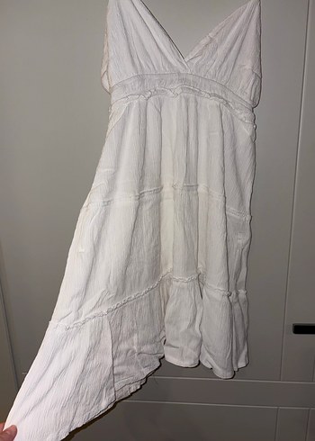 Beyaz V Yakalı Elbise - Görsel 3