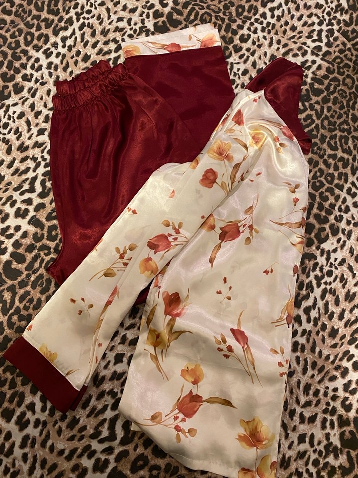 Bordo Uzun Kollu Bohem Kadın Pijama Takımı - Görsel 3