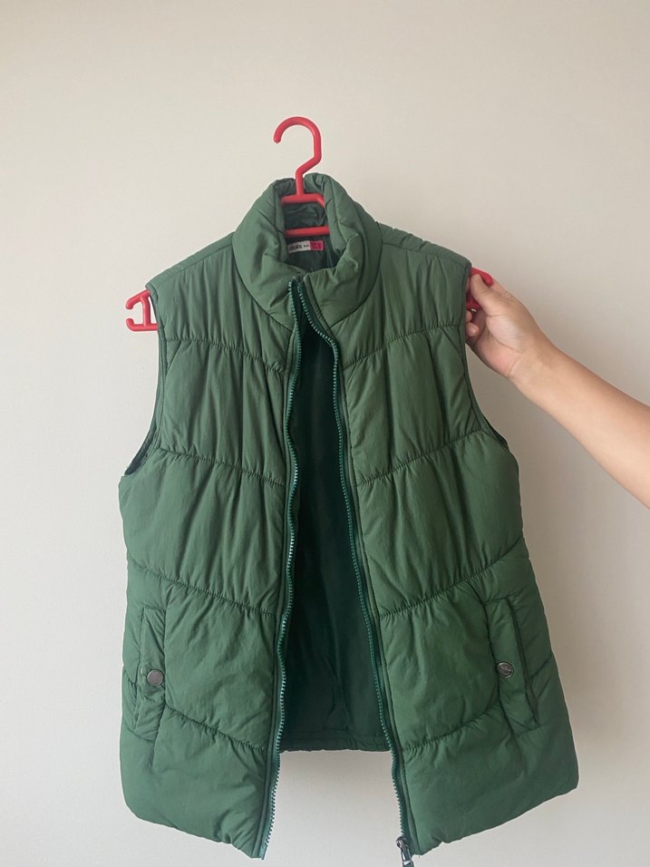 Parlak Yeşil Fermuarlı Kadın Yelek - Görsel 2