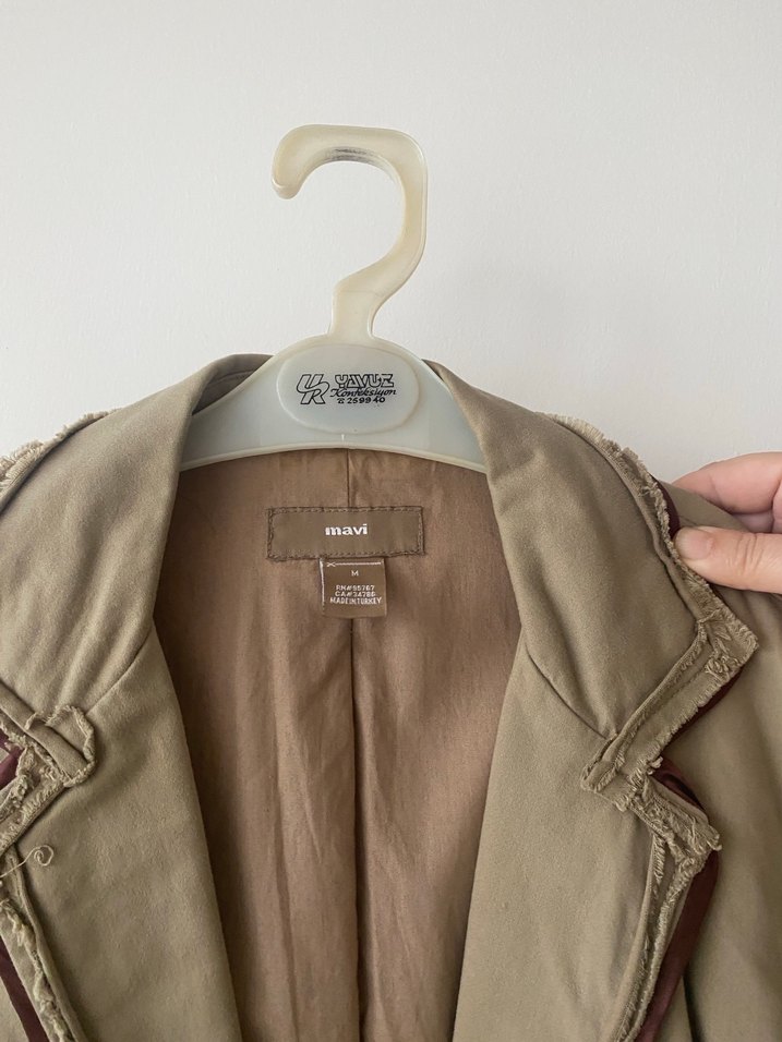Bej Kadın Keten Ceket, Düğmeli, Normal Boy - Görsel 4