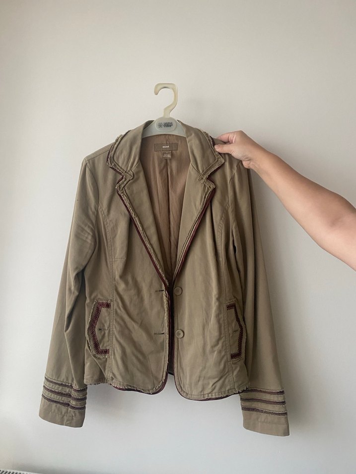 Bej Kadın Keten Ceket, Düğmeli, Normal Boy - Görsel 3