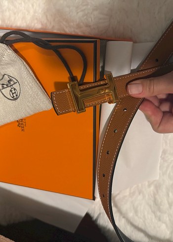 Hermes Gold Tokalı çift taraflı siyah taba Deri Kadın Kemer