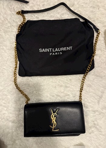 Beden Saint Laurent Parlak Altın Tokalı Deri Çanta