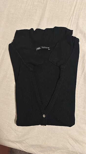 Zara Zara siyah şık t-shirt v yaka çift düğmeli polo yaka