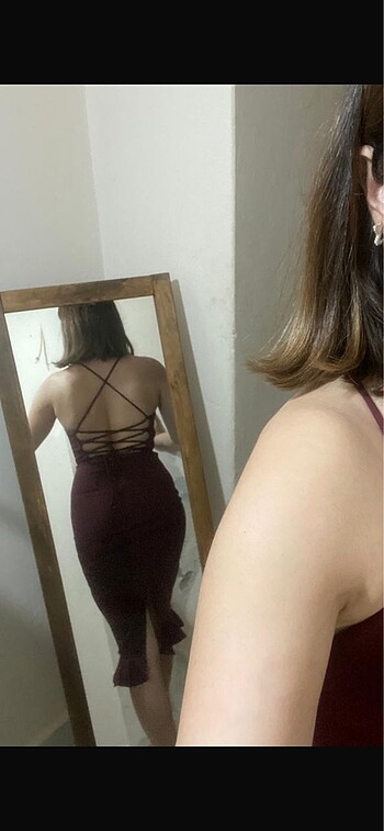 Trendyol & Milla Trendyol Bordo ip askılı kalem elbise