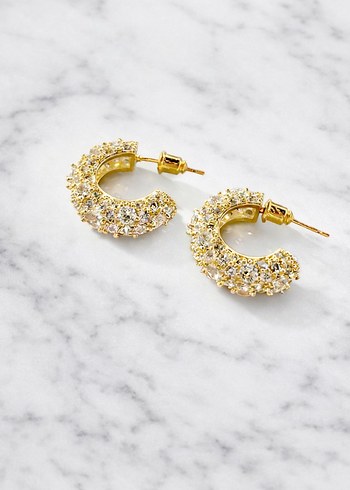 Zirkon taşlı gold küçük halka küpe - Görsel 2