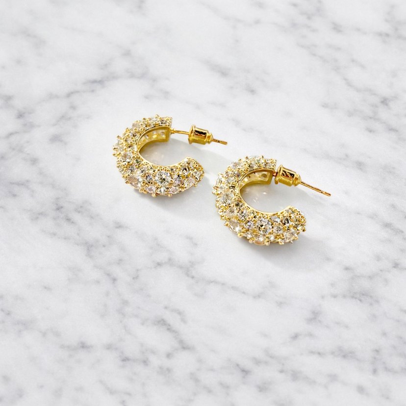 Zirkon taşlı gold küçük halka küpe - Görsel 2