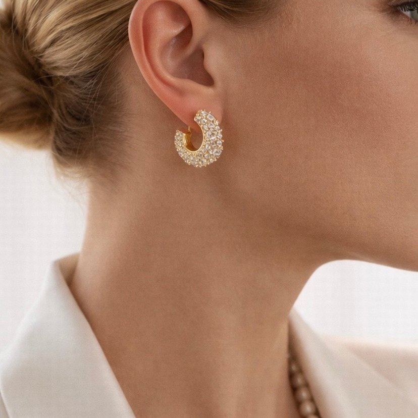 Zirkon taşlı gold küçük halka küpe - Görsel 3