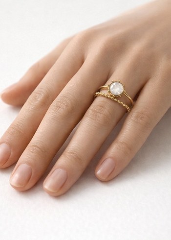 İnci Detaylı Altın Renkli Kadın Yüzük - Görsel 2