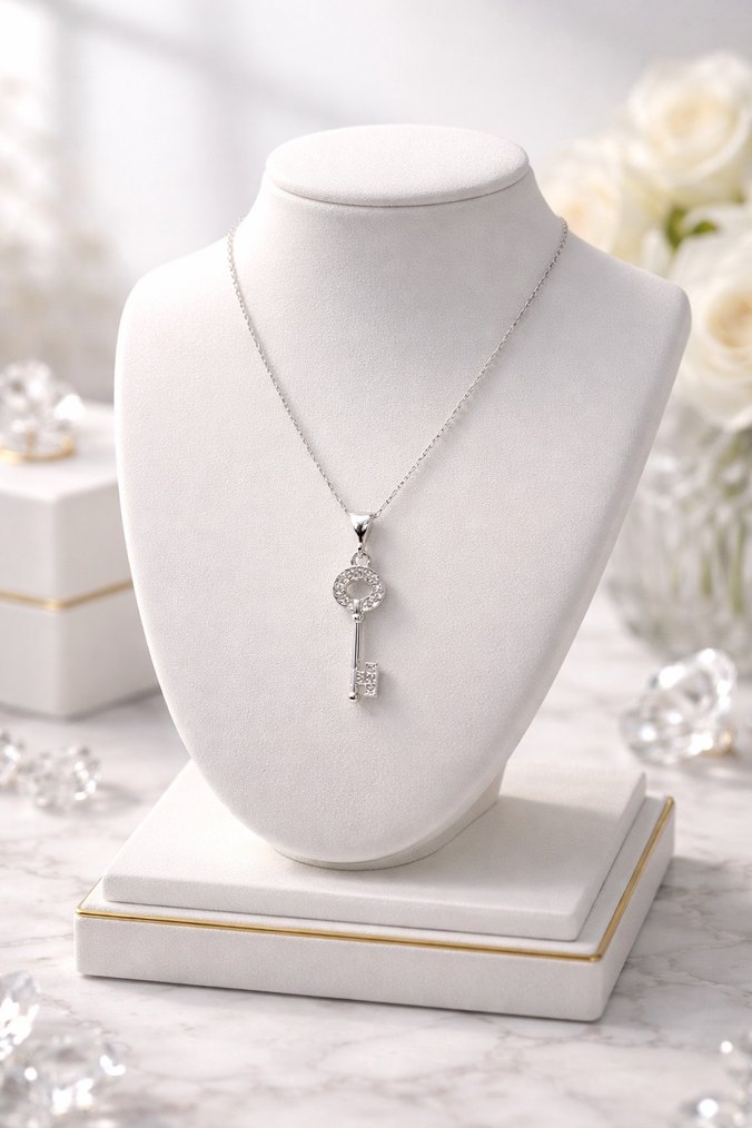 925 ayar gümüşZincir Detaylı Anahtar Kolye - Görsel 2