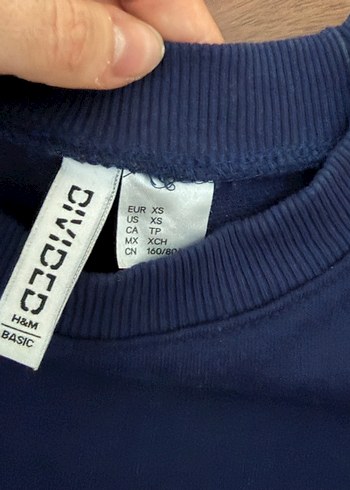 H&M Lacivert Kadın Sweatshirt, Bisiklet Yaka crop - Görsel 4