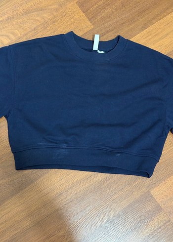 H&M Lacivert Kadın Sweatshirt, Bisiklet Yaka crop - Görsel 2