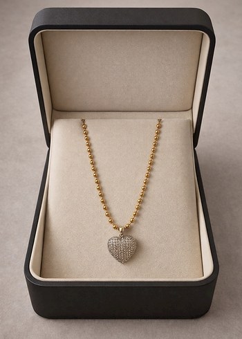 Altın Renkli kalın zincirli Kalp Kolye - Görsel 2