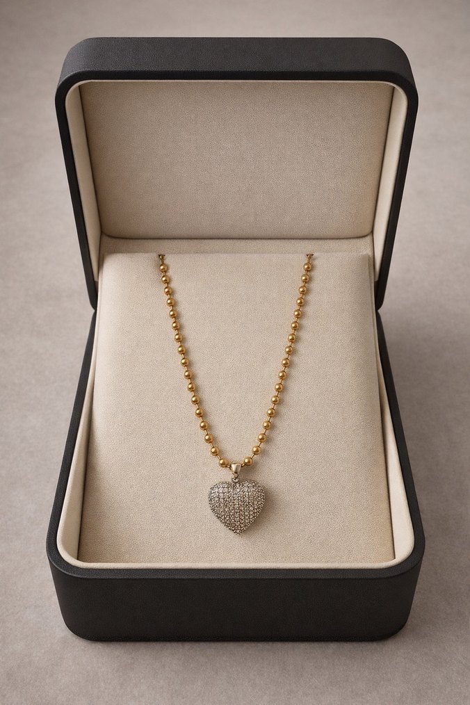 Altın Renkli kalın zincirli Kalp Kolye - Görsel 2