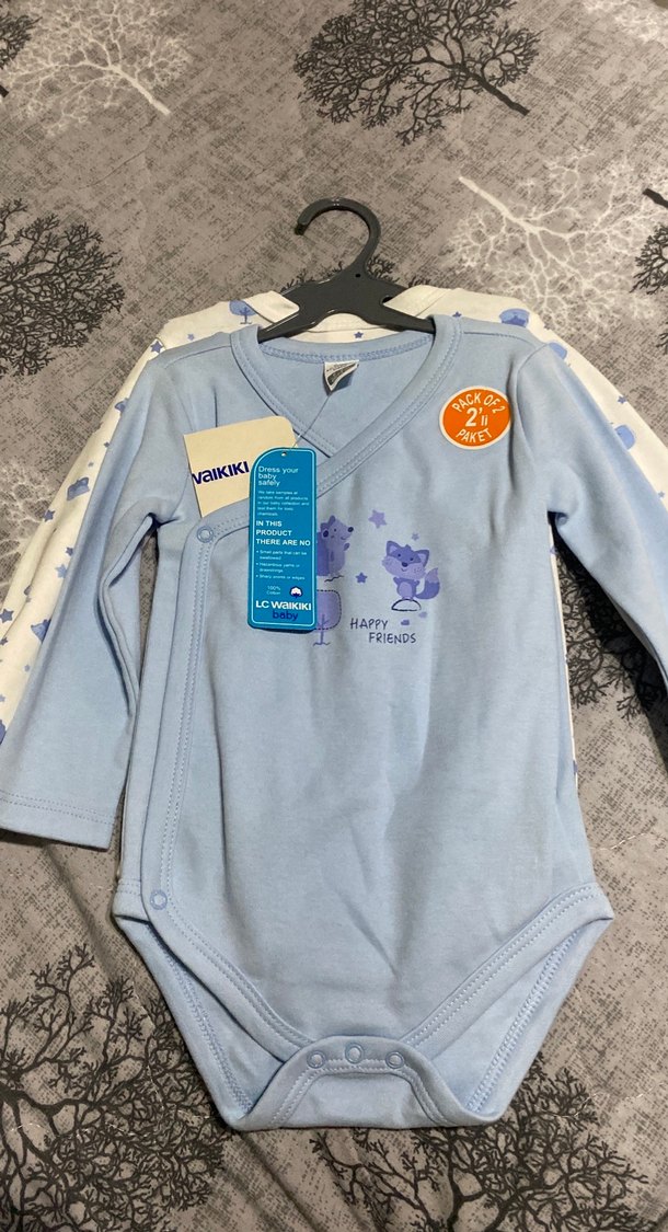 Uzun Kollu Mavi Desenli Bebek Body - Görsel 2