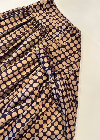 Puantiye Desenli Kahverengi Mini  Etek - Görsel 3