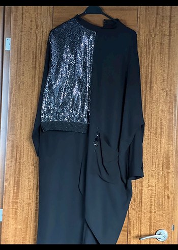 Siyah Uzun Kadın Takım Elbise Drapeli - Görsel 2