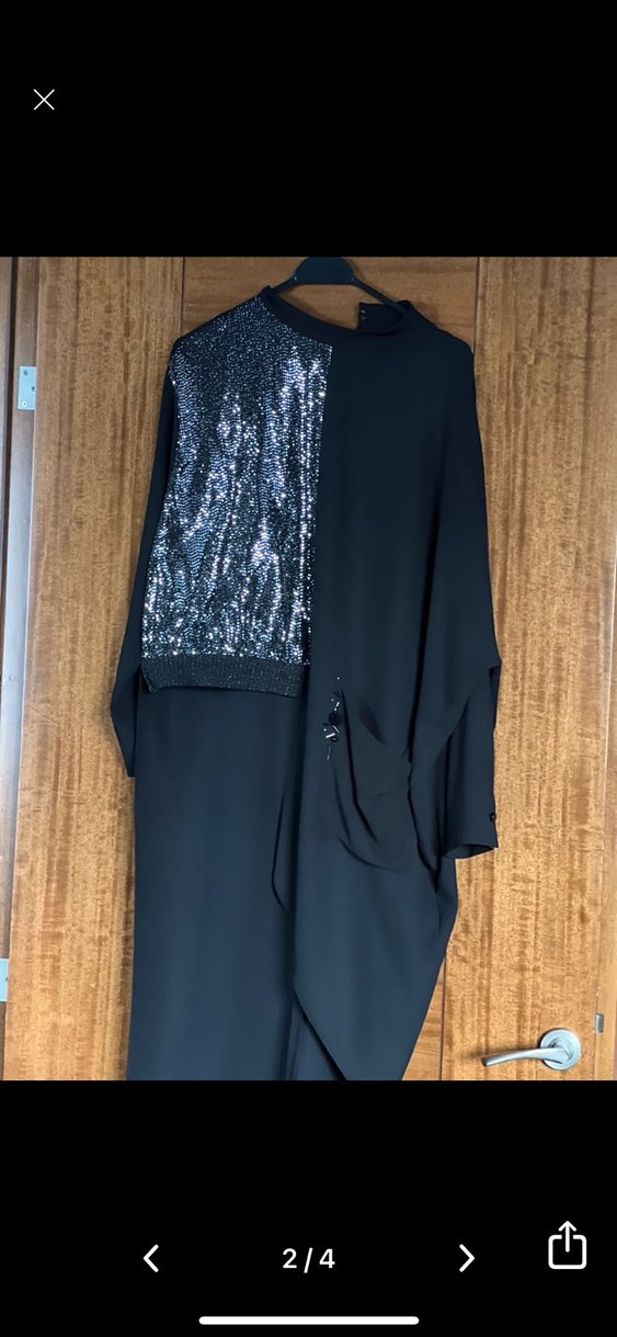 Siyah Uzun Kadın Takım Elbise Drapeli - Görsel 2